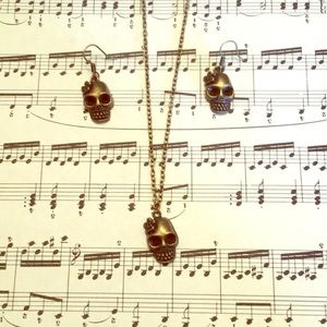 Antique Sugar skull skeleton necklace and earrings